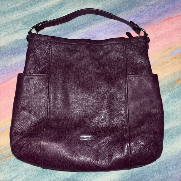 Coach shoulder crossbody Hobo pebbled bag dark plum - Picture 2 of 13
